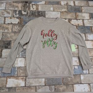 NWT Green Sequined holly jolly Graphic Corded Sweatshirt Size Large